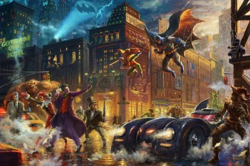 Thomas Kinkade Painting - The Dark Knight Saves Gotham City Hollywood Movie Thomas Kinkade